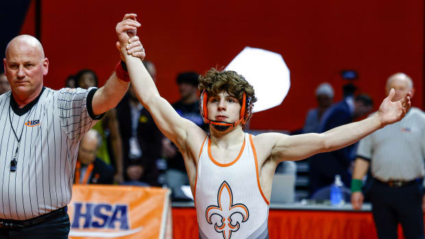 St. Charles East senior wrestler Ben Davino